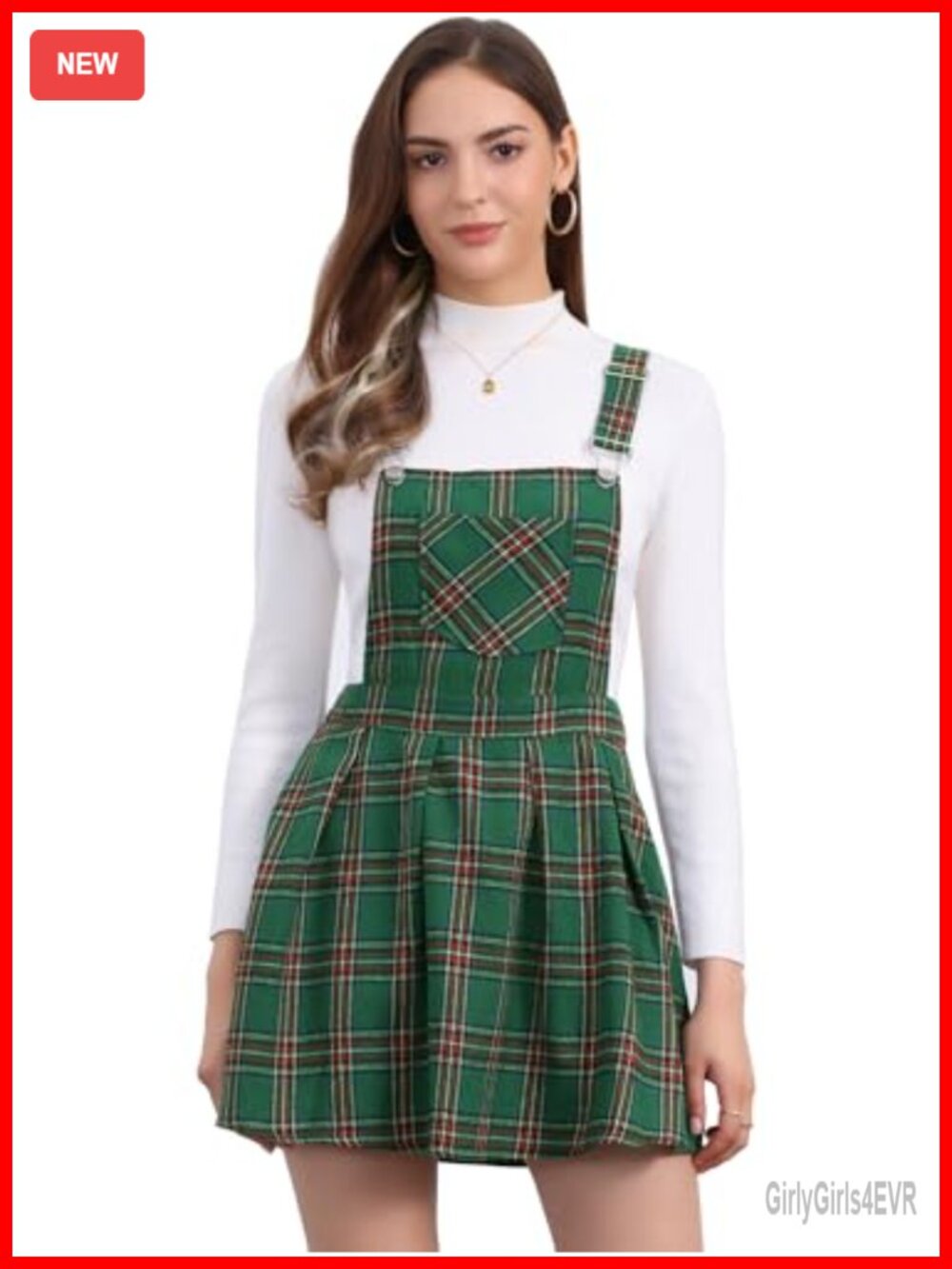 Plaid Overall Dress Cute Checkered A-Line Bib Pinafore Mini